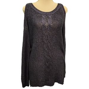 Cloth By Design Dark Navy Cold Shoulder Medium Weight Sweater